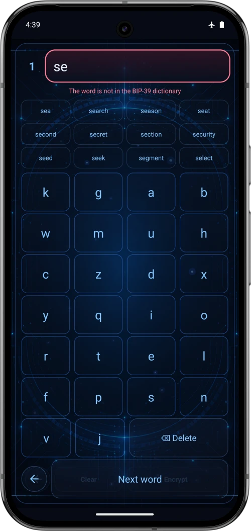 Seeder application keyboard page