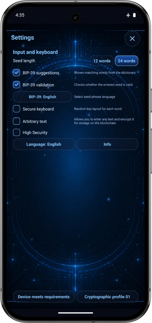 Seeder application Settings page